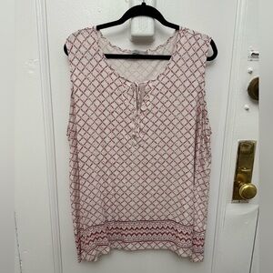 Dalia Red and White Patterned Sleeveless Top Size 2X